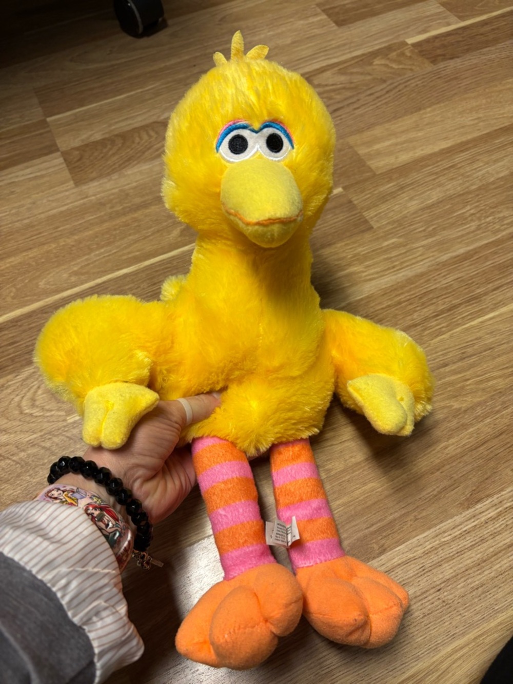 Sesame Street Plush Bird with Yellow Body and Pink-Orange Striped Legs